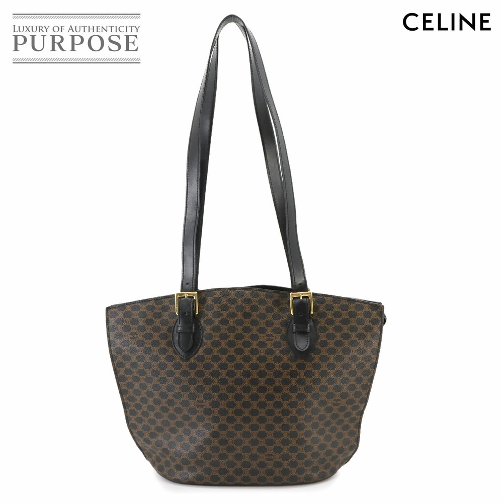 Celine Macadam Tote Bag Leather Black Brown